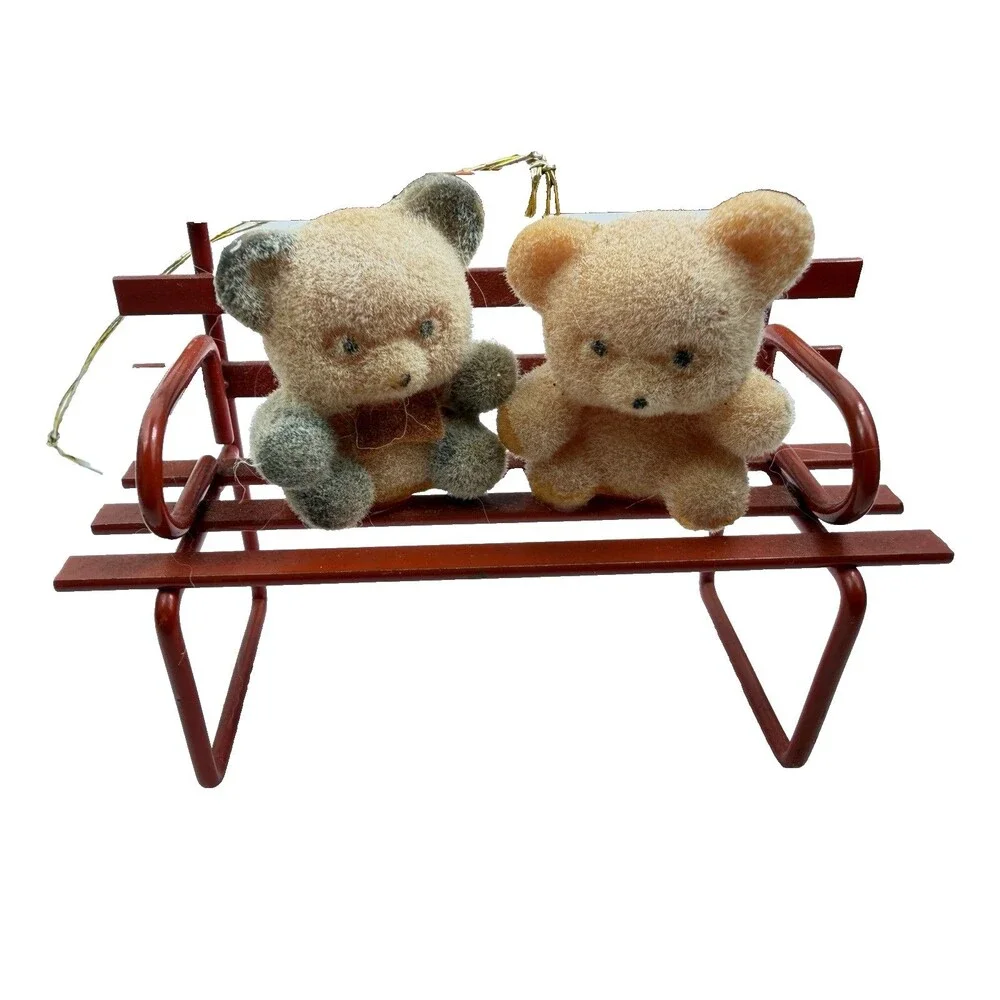Vintage Avon Miniature Teddy Bear Collection Christmas Ornament Flocked Bears